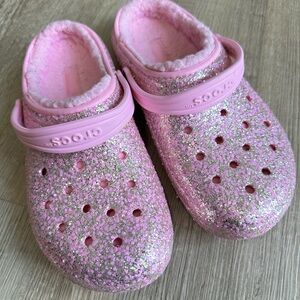 J6 pink sparkly crocs